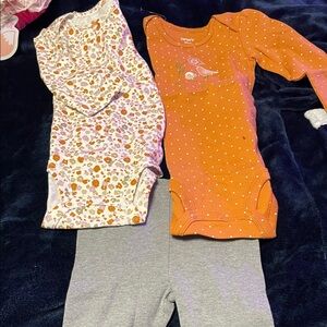 Carter's Orange and Floral Baby Set with Gray Pants